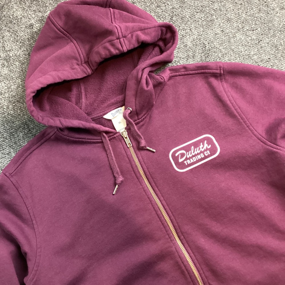 Duluth Trading Co Full Zip Hoodie Mens XL Burgundy Maroon Fleece Sweatshirt 175